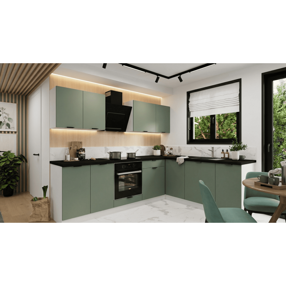 Cocina en L completa 265 y 225 cms Gama Economica + encimera B27 roble artesano