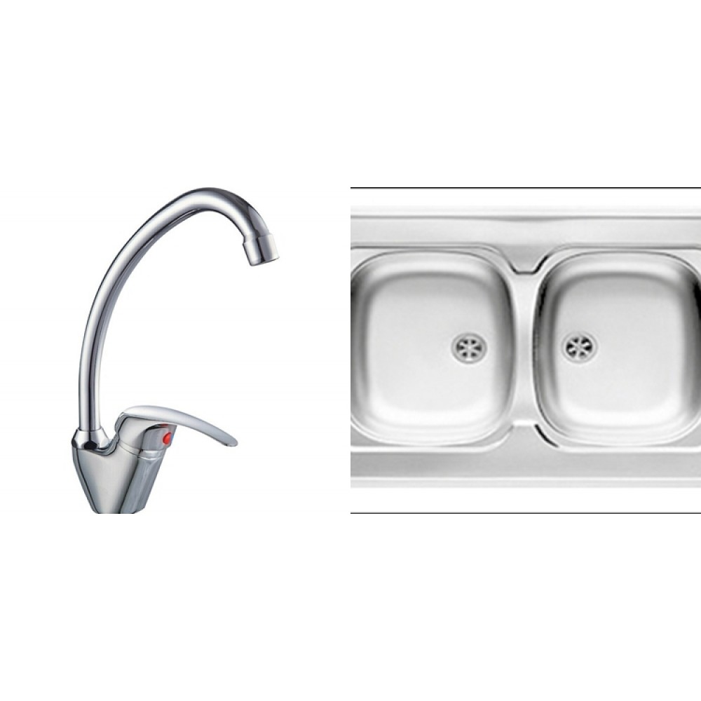 Set fregadero doble pica + grifo de cocina ref-02a 78x43 cms