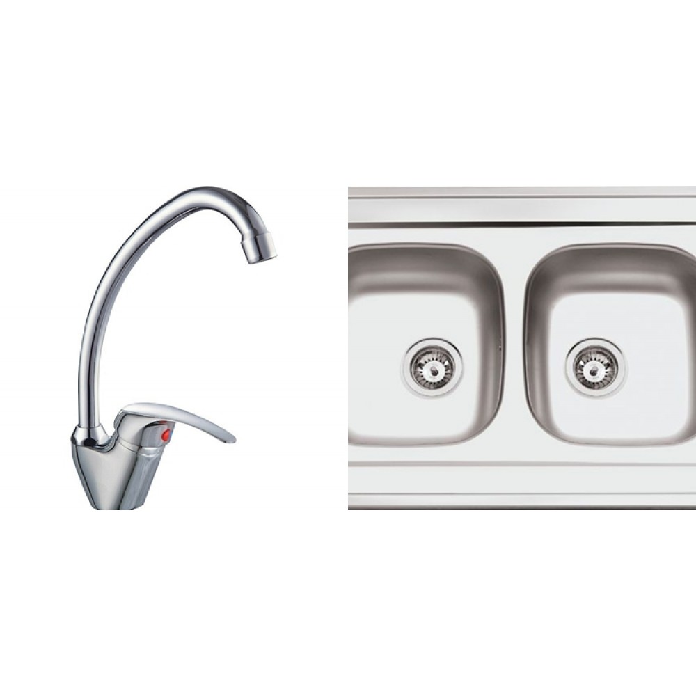 Set fregadero doble pica + grifo de cocina ref-02 80x60 cms