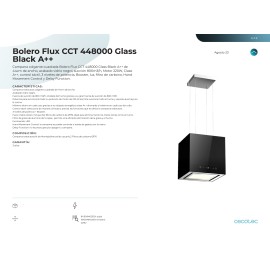 Campana Bolero Flux CCT 448000 Glass Black A++ 44 cms ancho y potencia 800 m3/h