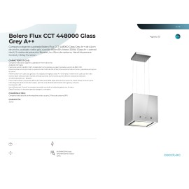 Campana Bolero Flux CCT 448000 Glass Grey A++ 44 cms ancho y potencia 800 m3/h