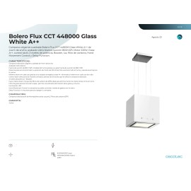 Campana Bolero Flux CCT 448000 Glass White A++ 44 cms ancho y potencia 800 m3/h