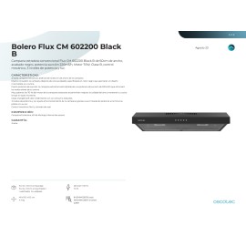 Campana Bolero Flux CM 602200 Black B 60 cms ancho y potencia 220 m3/h