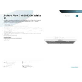 Campana Bolero Flux CM 602200 White B 60 cms ancho y potencia 220 m3/h