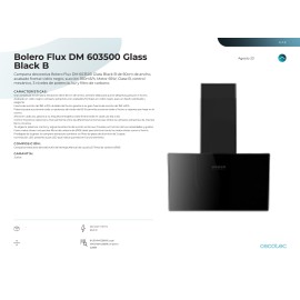 Campana Bolero Flux DM 603500 Glass Black B 60 cms ancho y potencia 350 m3/h