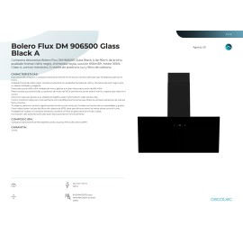 Campana Bolero Flux DM 906500 Glass Black A 90 cms ancho y potencia 650 m3/h