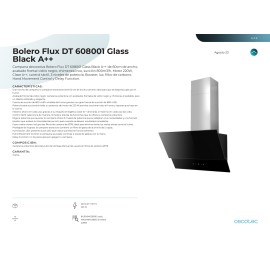 Campana Bolero Flux DT 608001 Glass Black A++ 60 cms ancho y potencia 800 m3/h
