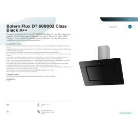 Campana Bolero Flux DT 608002 Glass Black A++ 60 cms ancho y potencia 800 m3/h