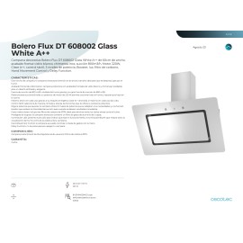 Campana Bolero Flux DT 608002 Glass White A++ 60 cms ancho y potencia 800 m3/h