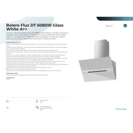 Campana Bolero Flux DT 608010 Glass White A++ 60 cms ancho y potencia 800 m3/h
