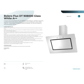 Campana Bolero Flux DT 908000 Glass White A++ 90 cms ancho y potencia 800 m3/h