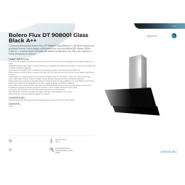 Campana Bolero Flux DT 908001 Glass Black A++ 90 cms ancho y potencia 800 m3/h
