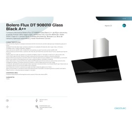 Campana Bolero Flux DT 908010 Glass Black A++ 90 cms ancho y potencia 800 m3/h