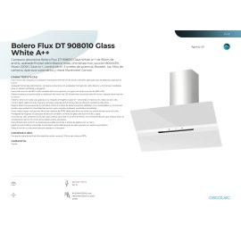 Campana Bolero Flux DT 908010 Glass White A++ 90 cms ancho y potencia 800 m3/h