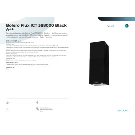 Campana Bolero Flux ICT 388000 Black A++ 38 cms ancho y potencia 800 m3/h