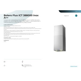 Campana Bolero Flux ICT 388000 Inox A++ 38 cms ancho y potencia 800 m3/h