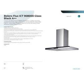 Campana Bolero Flux ICT 908000 Glass Black A++ 90 cms ancho y potencia 800 m3/h