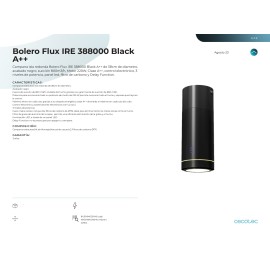Campana Bolero Flux IRE 388000 Black A++ 38 cms ancho y potencia 800 m3/h
