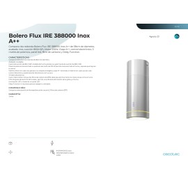 Campana Bolero Flux IRE 388000 Inox A++ 38 cms ancho y potencia 800 m3/h