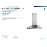 Campana Bolero Flux PM 603500 Inox B 60 cms ancho y potencia 350 m3/h