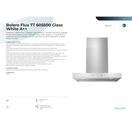 Campana Bolero Flux TT 605500 Glass White A++  60 cms ancho y potencia 550 m3/h