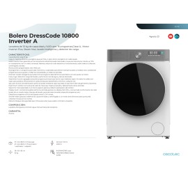 Lavadora 10 kgs capacidad Bolero DressCode 10800 Inverter A