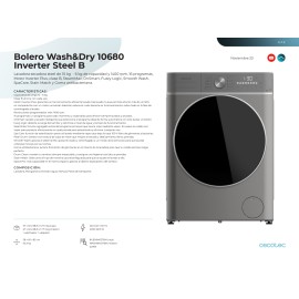 Lavadora y secadora 10 kgs capacidad  Bolero Wash&Dry 10680 Inverter Steel A
