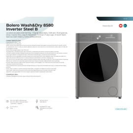Lavadora y secadora 8 kgs capacidad  Bolero Wash&Dry 8580 Inverter Steel A