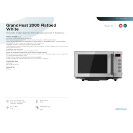 Microondas sin plato GrandHeat 2000 Flatbed White