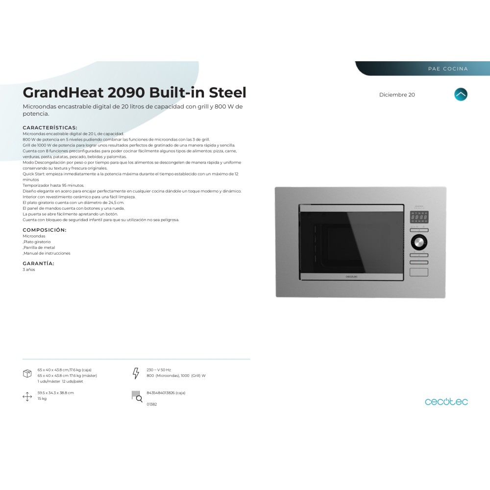 Microondas integrable GrandHeat 2090 Built-in Steel