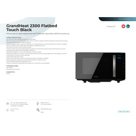 Microondas sin plato GrandHeat 2300 Flatbed Touch Black
