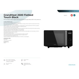 Microondas sin plato GrandHeat 2500 Flatbed Touch Black