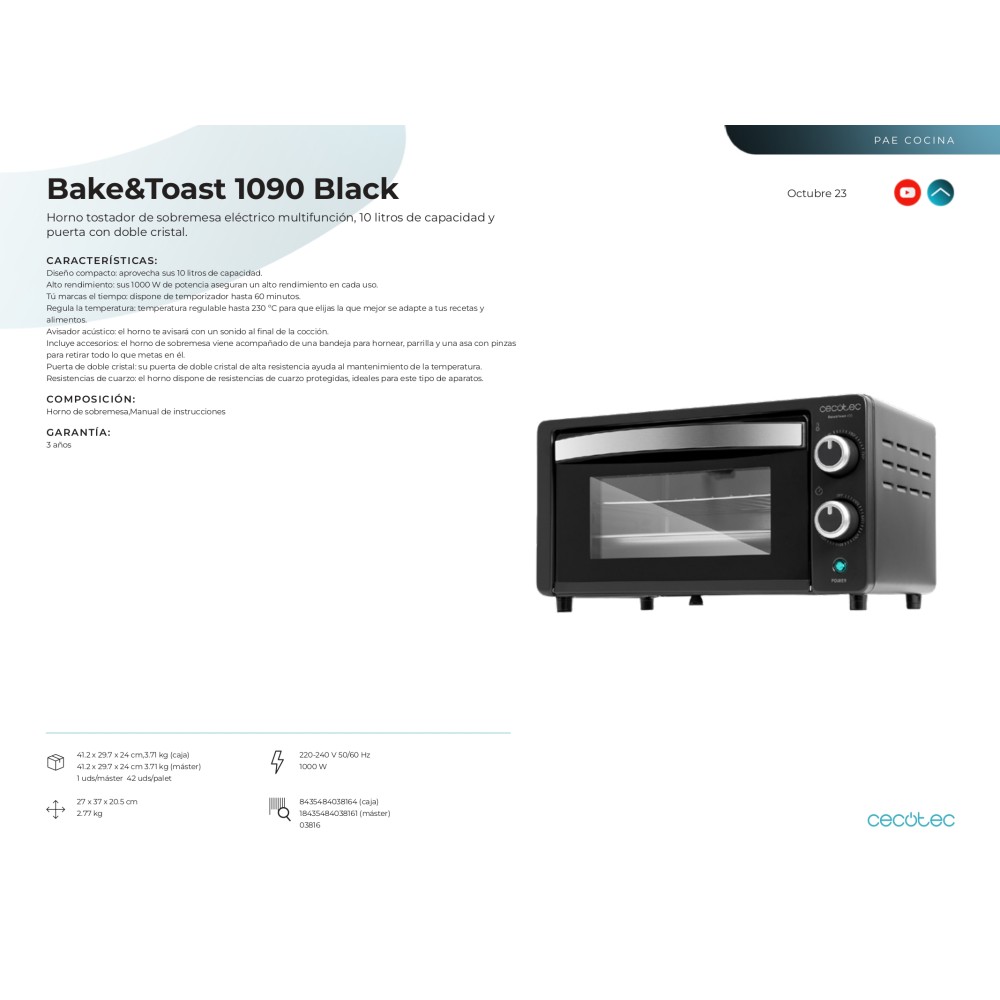 Horno de sobremesa Bake&Toast 1090 Black