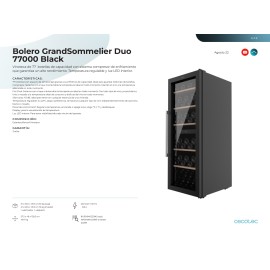 Vinoteca Bolero GrandSommelier Duo 77000 Black capacidad 77 botellas