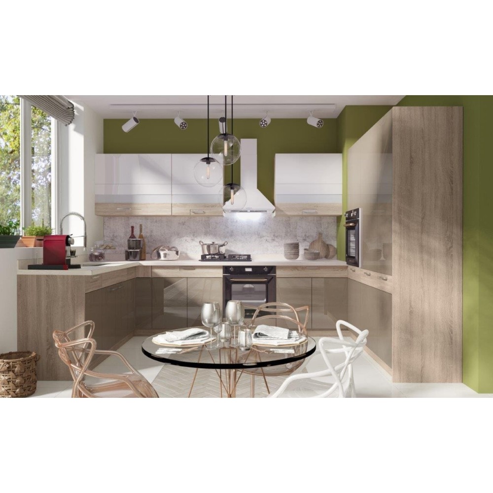 Modulos para cocinas color blanco capuccino brillo y madera gama media presupuesto gratuito ref-101 MODELO PREMIO