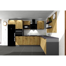 Cocina en L completa 260 y 240 cms Gama Economica ref-204 modelo ANIKA roble